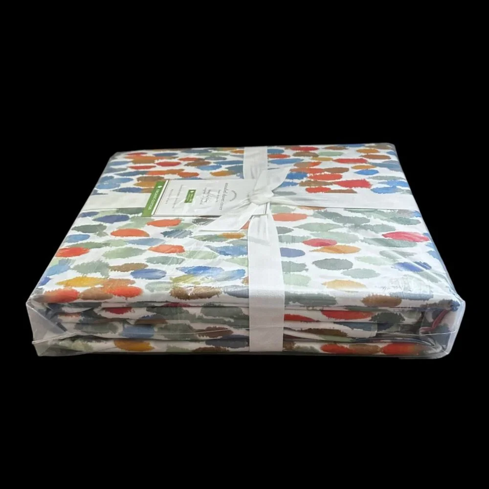 Pottery Barn Annabel Watercolor Dot Organic Percale King Cal Duvet Cover NEW